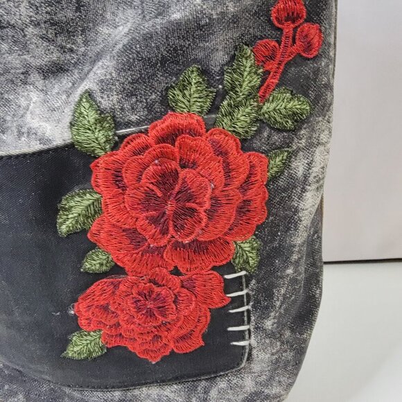 Mona B Canvas Tote with Rose Embroidery – Rustic Boho Bag with Dual Carry Option - Picture 3 of 10